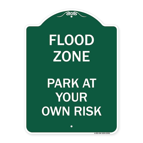 Designer Series Sign-Flood Zone, Green & White Aluminum Architectural Sign, 18" x 24", GW-1824-23951